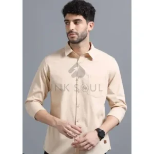 Mens Beige Cotton Shirts