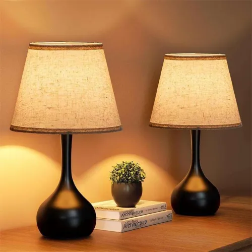 Dimmable Fabric Table Lamp with Touch Control for Bedroom