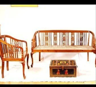 Cane Slat Bench Chair Chest Trio