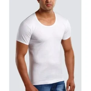 Men Half Sleeve White Cotton Vest